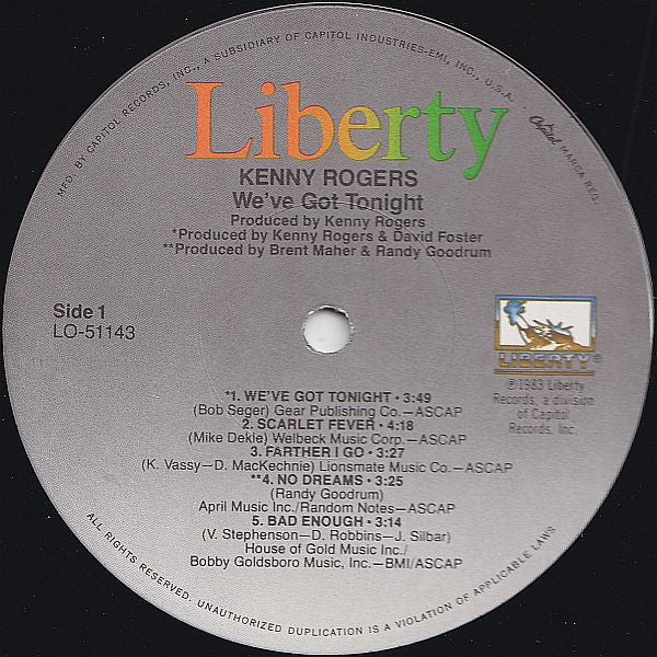 KENNY ROGERS - WE'VE GOT TONIGHT (7", 45 RPM)