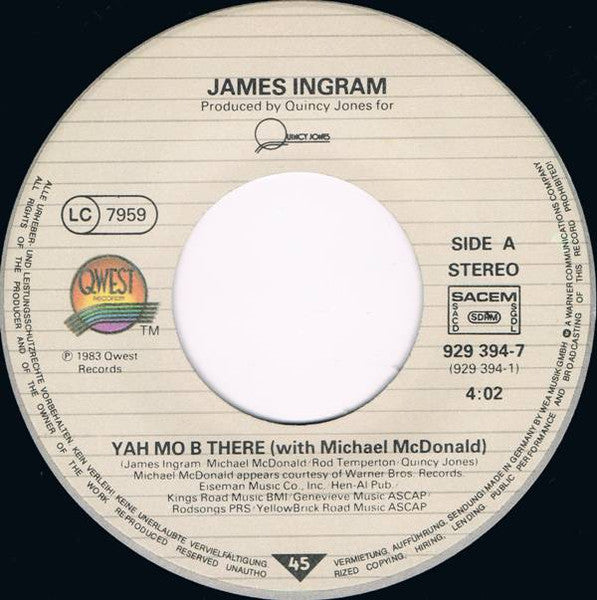 JAMES INGRAM, MICHAEL MCDONALD - YAH MO B THERE (7", 45 RPM)