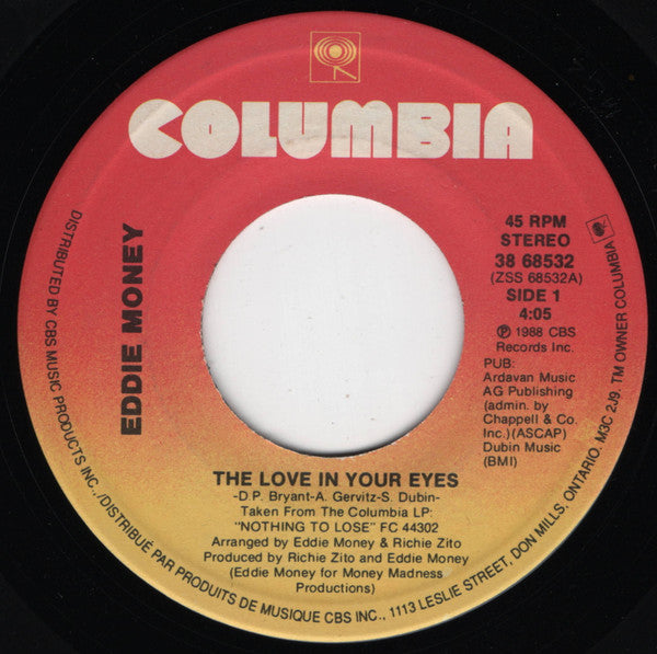 EDDIE MONEY - THE LOVE IN YOUR EYES (7", 45 RPM)