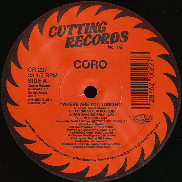 CORO - WHERE ARE YOU TONIGHT (12", SINGLE)