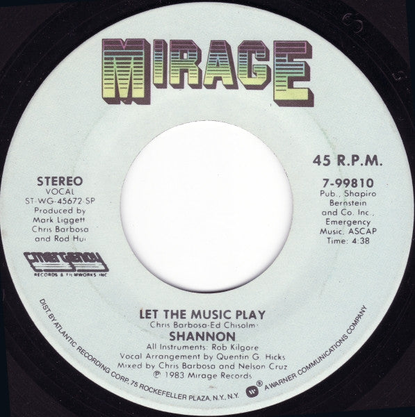 SHANNON - LET THE MUSIC PLAY (7", 45 RPM)