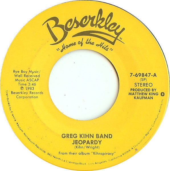 GREG KIHN BAND - JEOPARDY  (7", 45 RPM)