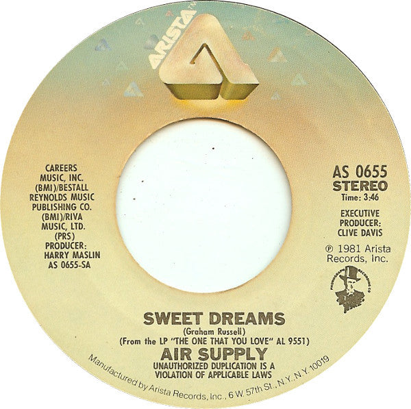 AIR SUPPLY - SWEET DREAMS / DON'T TURN ME AWAY (7", 45 RPM)
