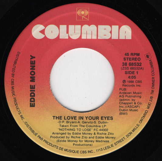 EDDIE MONEY - THE LOVE IN YOUR EYES (7", 45 RPM)