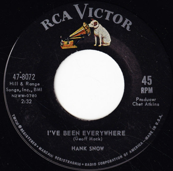 HANK SNOW - I'VE BEEN EVERYWHERE (7", 45 RPM)